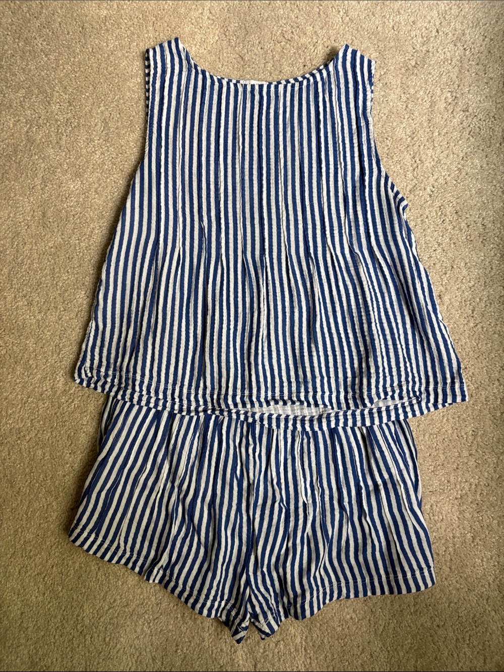 Like New LAKE Monaco Shorts Set in Lapis Stripe Gauze